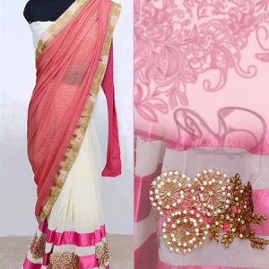 New Boutique Catalog Designer Indian Red & White Color Saree