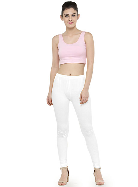 White Color 4 Way Cotton Lycra Ankle length Leggings