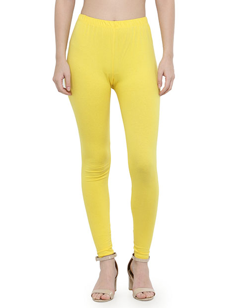 Yellow Color 4 Way Cotton Lycra Ankle length Leggings