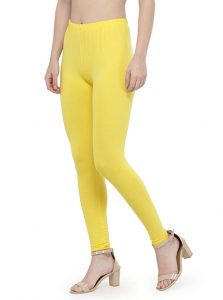 Yellow Color 4 Way Cotton Lycra Ankle length Leggings