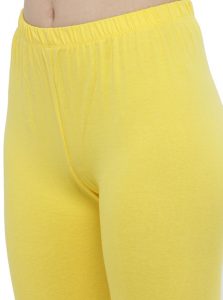 Yellow Color 4 Way Cotton Lycra Ankle length Leggings