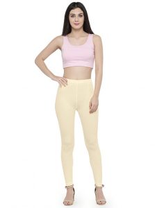 Off-White Color 4 Way Cotton Lycra Ankle length Leggings - Zakarto