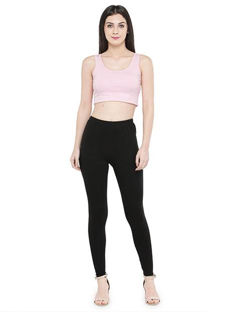 Black Color 4 Way Cotton Lycra Ankle length Leggings