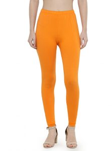 Orange Color 4 Way Cotton Lycra Ankle length Leggings