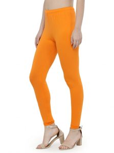 Orange Color 4 Way Cotton Lycra Ankle length Leggings