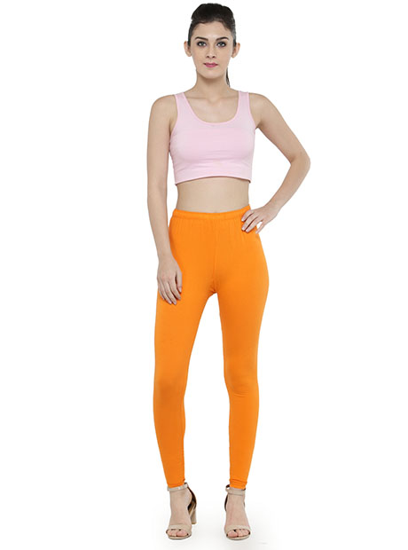 Orange Color 4 Way Cotton Lycra Ankle length Leggings