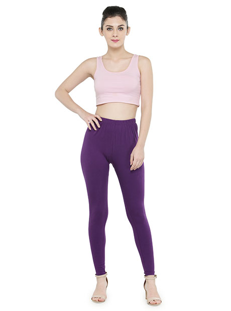 Purple Color 4 Way Cotton Lycra Ankle length Leggings