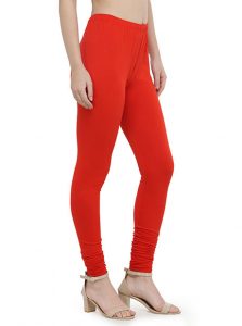 Red Color 4 Way Cotton Lycra Churidar Leggings