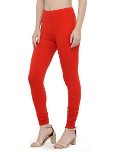Red Color 4 Way Cotton Lycra Churidar Leggings