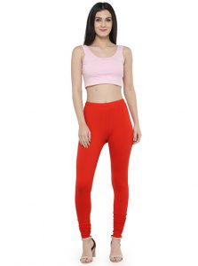 Red Color 4 Way Cotton Lycra Churidar Leggings
