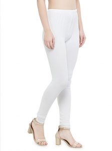 White Color 4 Way Cotton Lycra Churidar Leggings