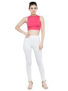 White Color 4 Way Cotton Lycra Churidar Leggings