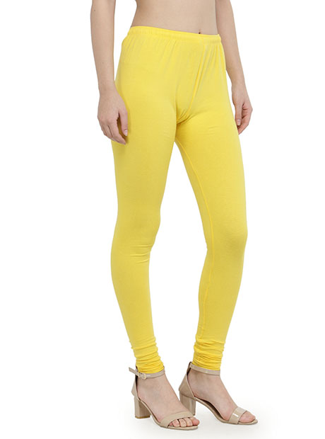 Yellow Color 4 Way Cotton Lycra Churidar Leggings