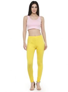 Yellow Color 4 Way Cotton Lycra Churidar Leggings