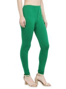 Dark-Green Color 4 Way Cotton Lycra Churidar Leggings