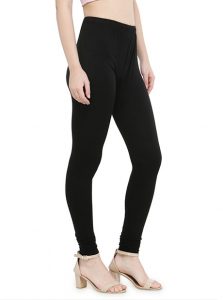 Black Color 4 Way Cotton Lycra Churidar Leggings