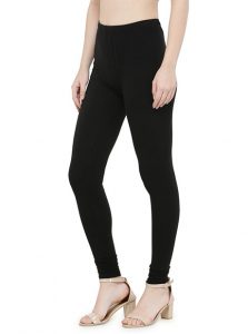 Black Color 4 Way Cotton Lycra Churidar Leggings