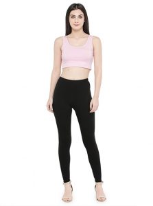 Black Color 4 Way Cotton Lycra Churidar Leggings