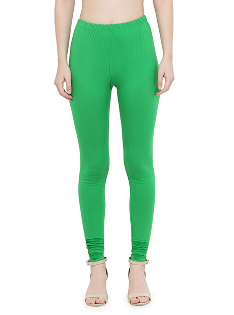 Green Color 4 Way Cotton Lycra Churidar Leggings