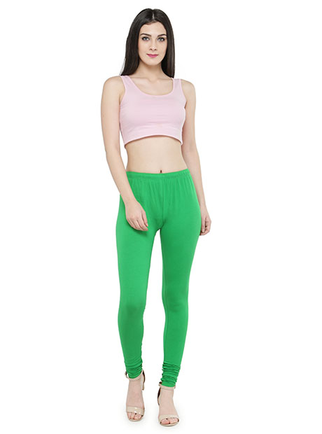 Green Color 4 Way Cotton Lycra Churidar Leggings
