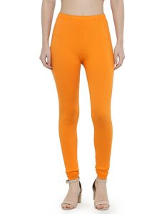 Orange Color 4 Way Cotton Lycra Churidar Leggings