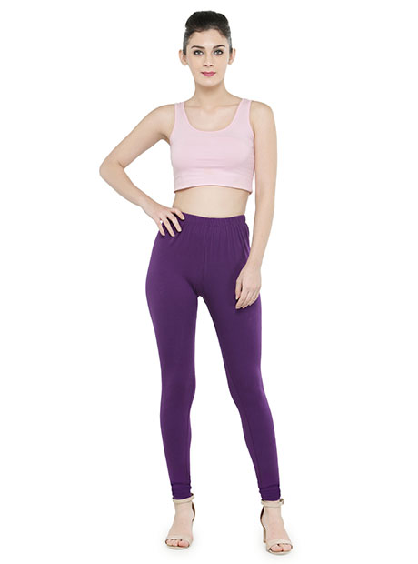 Dark purple - trendy latest Ultra Soft Cotton Churidar Solid Regular and  Plus 45 Colours Leggings for Womens and Girls.100% cotton and 100%  gaurantee.