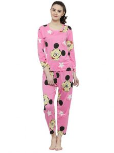 Pink Color Women Pink Black Printed Nightwear Pajama Loungewear Set