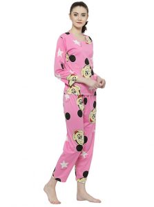 Pink Color Women Pink Black Printed Nightwear Pajama Loungewear Set