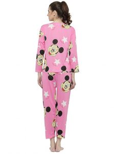 Pink Color Women Pink Black Printed Nightwear Pajama Loungewear Set