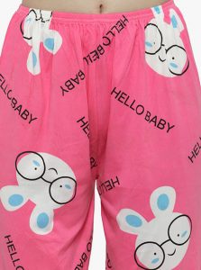 Pink Color Women Pink White Printed Nightwear Pajama Loungewear Set