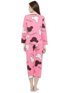 Pink Color Women Black Pink Printed Nightwear Pajama Loungewear Set