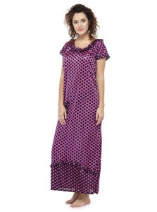 Purple Color Women'S Polka Dot Long Nighty