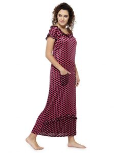 Peach Color Women'S Polka Dot Long Nighty