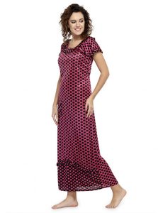 Peach Color Women'S Polka Dot Long Nighty