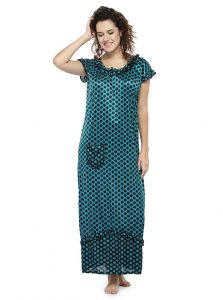 Green Color Women'S Polka Dot Long Nighty