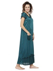 Green Color Women'S Polka Dot Long Nighty