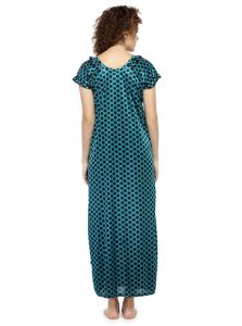 Green Color Women'S Polka Dot Long Nighty