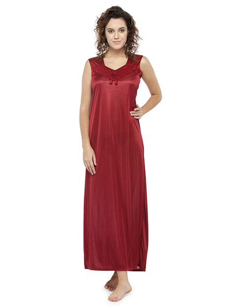 Dark Maroon Color Women S Solid Long Night Gown For Women