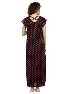 Maroon Color Women'S Long Night Gown For Women with Polka Dot Print