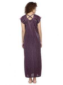 Purple Color Women'S Long Night Gown For Women with Polka Dot Print