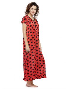 Red Color Women Printed Maxi Nightdress 