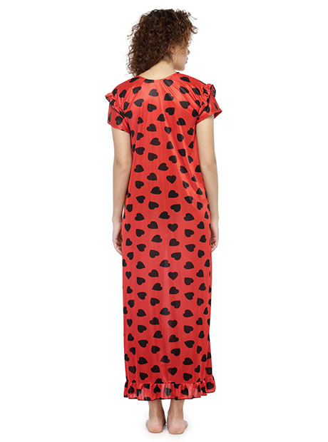Red Color Women Printed Maxi Nightdress 