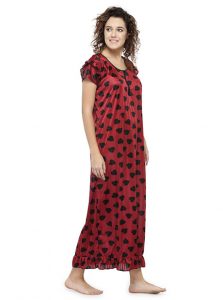 Maroon Color Women Printed Maxi Nightdress 