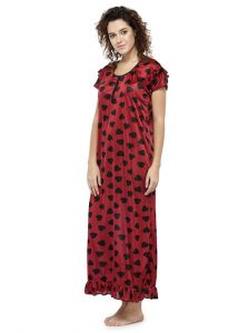 Maroon Color Women Printed Maxi Nightdress 