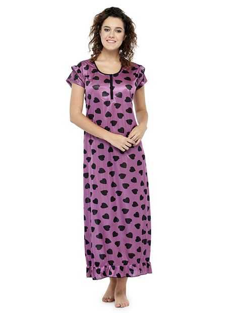 Purple Color Women Printed Maxi Nightdress 