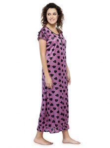 Purple Color Women Printed Maxi Nightdress 