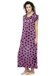 Purple Color Women Printed Maxi Nightdress 