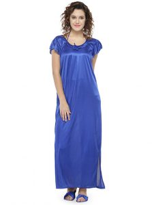 Blue Color Women'S 7 Pcs Nightwear Set With Footwear