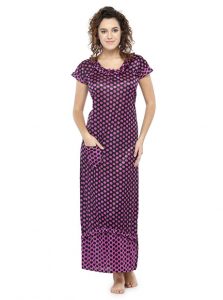 Purple Color Women'S Polka Purple Dot Long Nighty