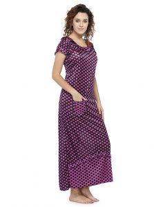 Purple Color Women'S Polka Purple Dot Long Nighty